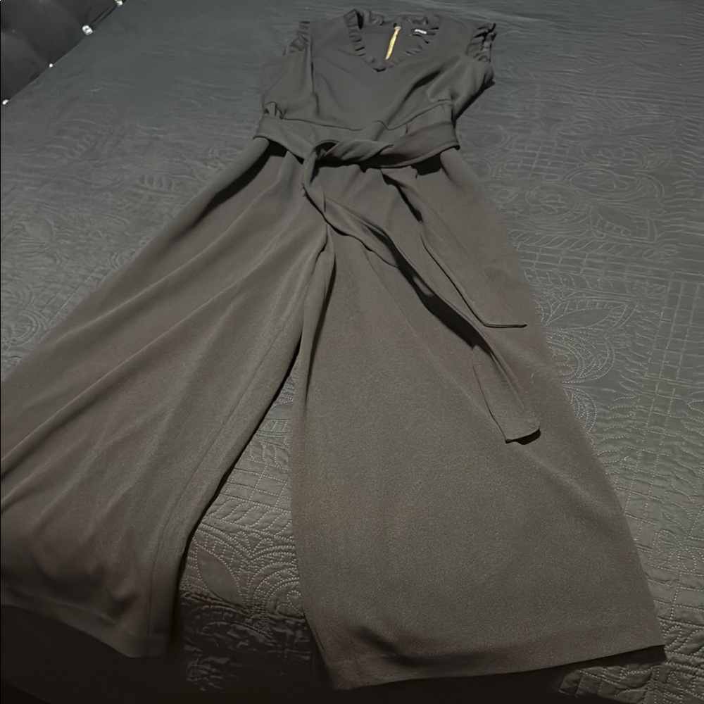 Andrew Marc Black Ruffle Jumpsuit